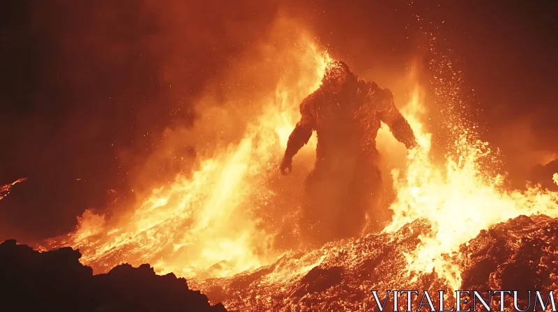 Molten Giant Emerges From Lava AI Image