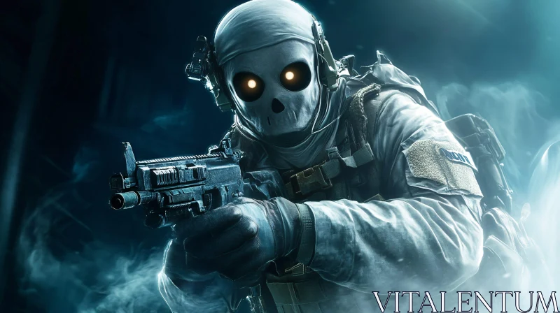 AI ART Skull Masked Soldier in the Dark