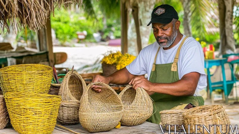 Artisan Crafting Traditional Woven Baskets AI Image