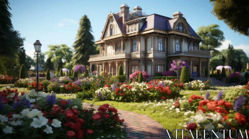 3D Rendered Suburban Gothic Garden with Italianate Flair AI Image