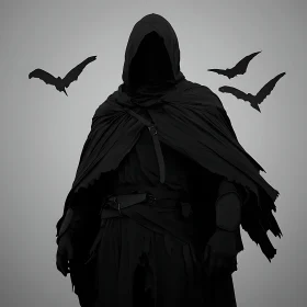 Monochrome Gothic Figure with Bats