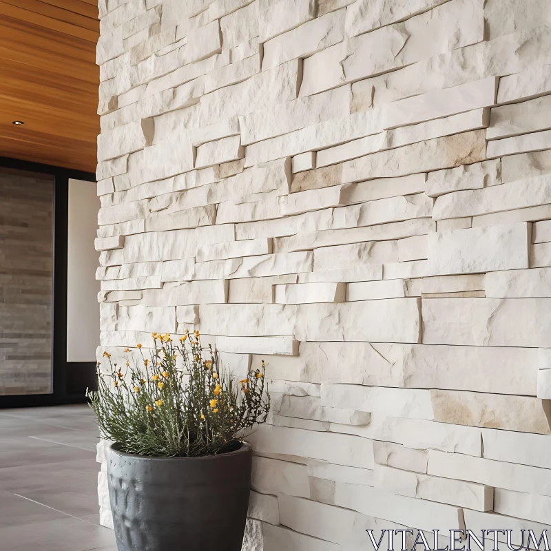 Modern Interior with Stone Wall Decor AI Image