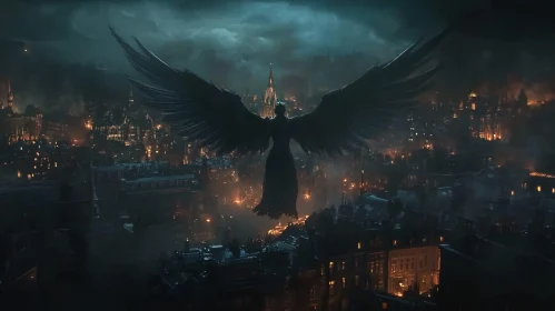 Winged Guardian Over Gloomy Metropolis