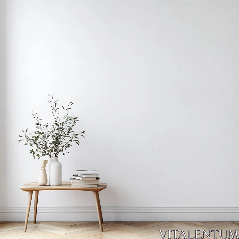 Simple Interior Decor with Wooden Table AI Image