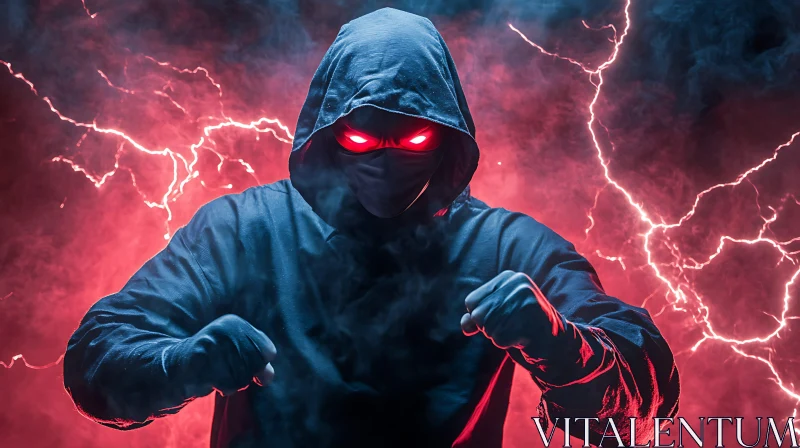 Mysterious Masked Character in Electric Storm AI Image