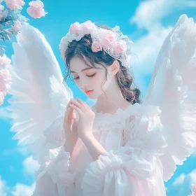 Serene Angel in Sky with Wings