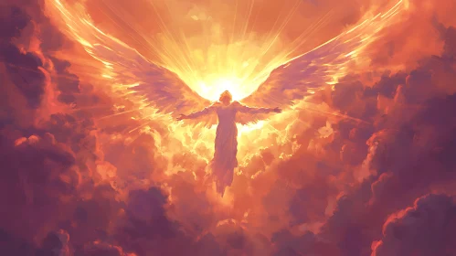 Winged Figure in Radiant Sky