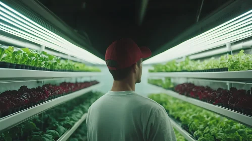 Modern Agriculture: Man in Hydroponic Farm