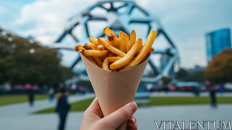 Golden Fries in Outdoor Urban Setting AI Image