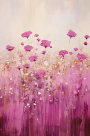 Abstract Pink Flowers Field Oil Painting