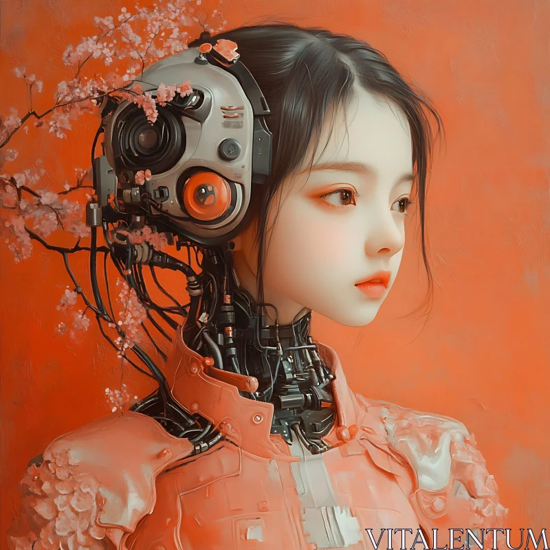 Cyborg Woman and Nature Fusion AI Image