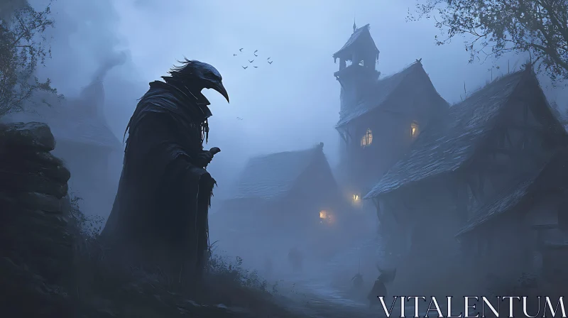 AI ART Foggy Village Sentinel