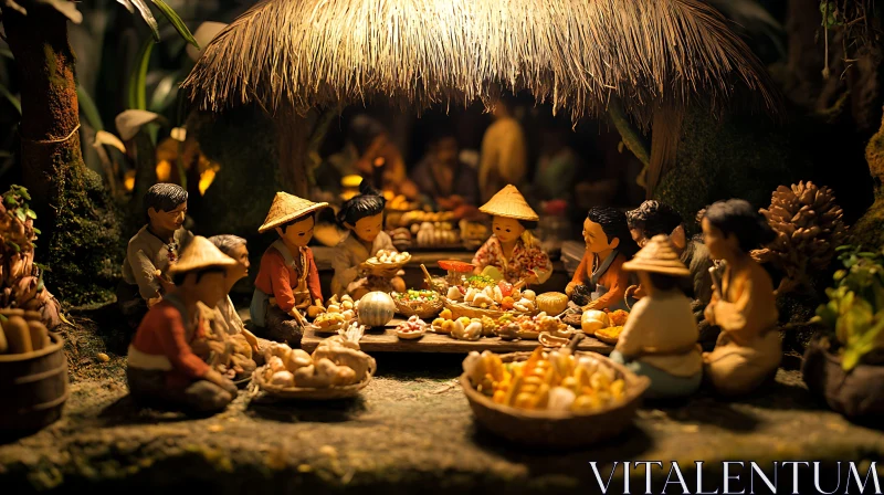 Asian Miniature Figures Sharing Meal AI Image