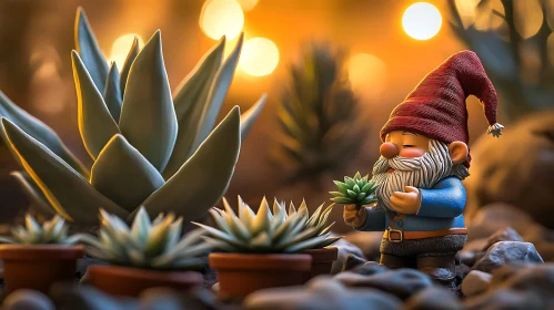 Whimsical Gnome and Succulents