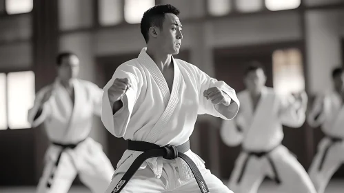 Monochrome Karate Training: Discipline and Focus