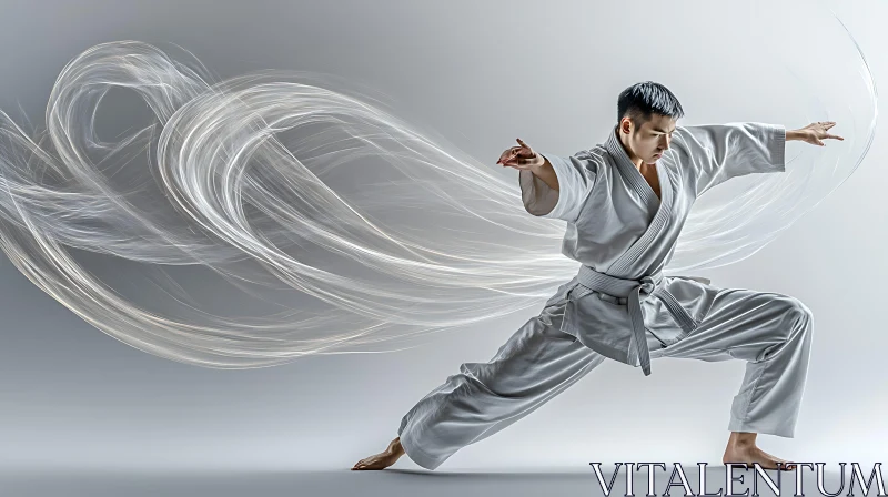 Man Performing Karate with Energy Effect AI Image