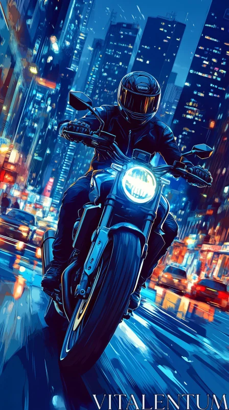 Urban Motorcycle Night Ride AI Image