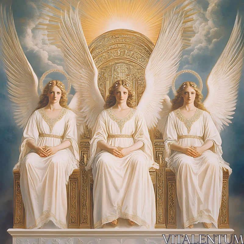 AI ART Three Angels in White Robes Painting