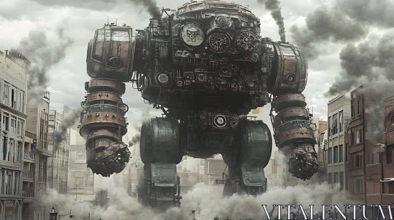 AI ART Giant Robot in Post-Apocalyptic City