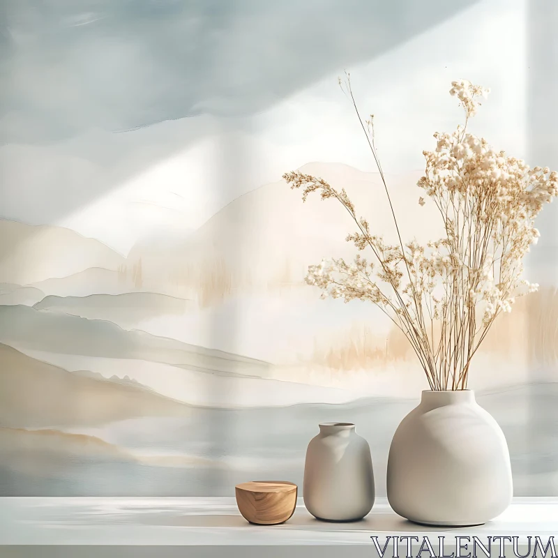 AI ART Minimalist Vases and Floral Arrangement