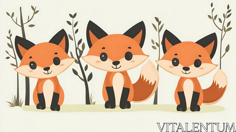 Cute Foxes in Forest AI Image