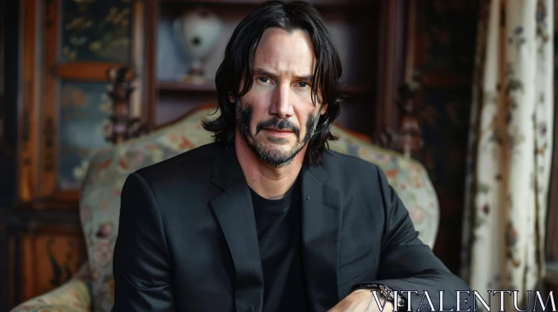 Keanu Reeves Portrait in Black Suit AI Image