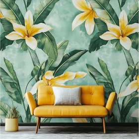 Yellow Sofa with Floral Wallpaper Design