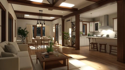 Sunlit Interior with Wooden Accents