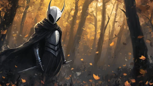Armored Knight in Autumnal Forest Scene