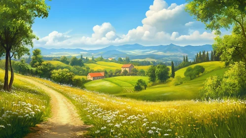 Idyllic Rural Landscape with Houses