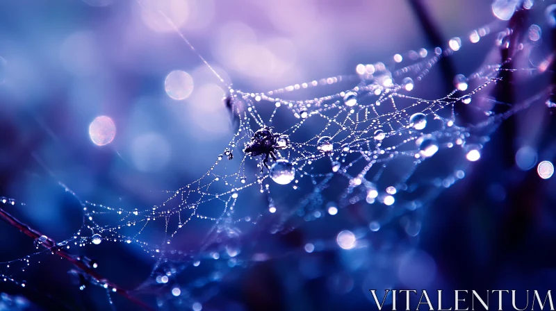 Mystical Spider Web with Glistening Dew Drops AI Image