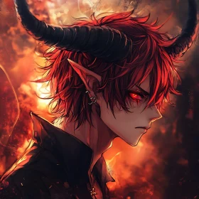 Red-Haired Demon Anime Character Illustration