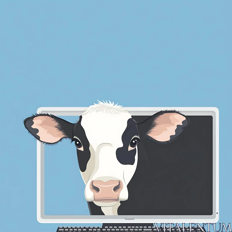 Funny Cow Cartoon on Computer AI Image