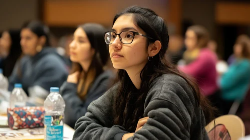 Focused Young Woman with Glasses