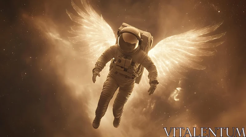 AI ART Winged Astronaut in Sepia Cosmos