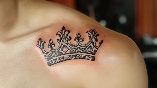 Ornamental Black Crown Shoulder Tattoo