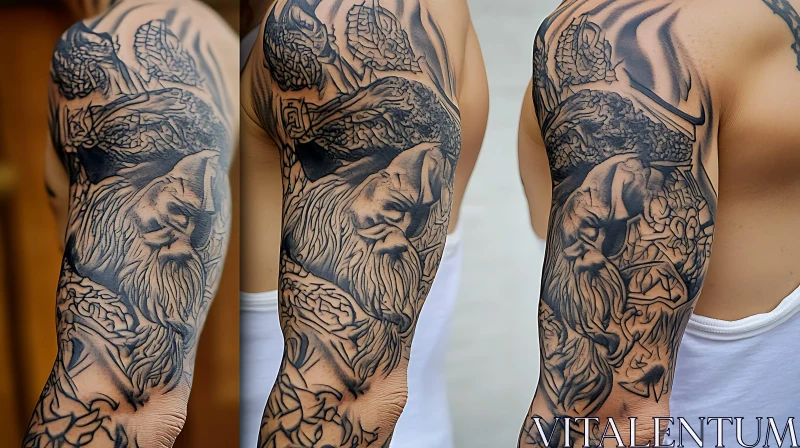 Complex Black Ink Tattoo Art on Arm AI Image