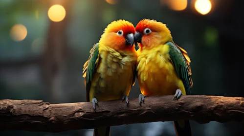 Affectionate Birds in Golden Light - Exotic Nature Imagery