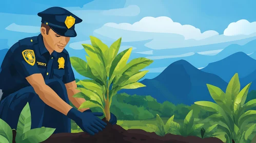 Police Officer Plants a Tree