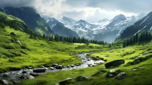 Breathtaking Green Mountain Landscape Art