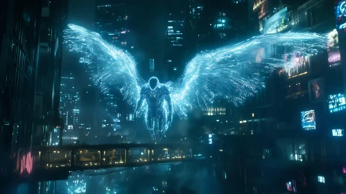 Luminous Angel in a Neon City