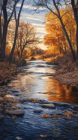 Tranquil Autumn Stream Amidst Golden Foliage