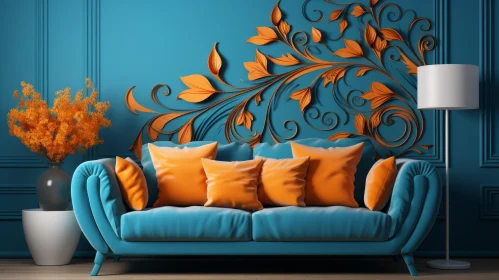 Colourful Living Room Decor with Flowing Forms and Floral Motifs
