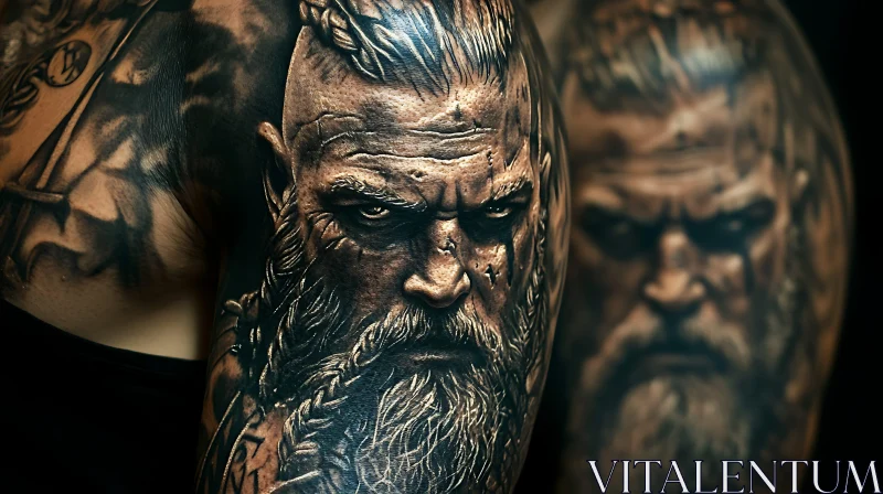 Intricate Tattoo Art of a Bearded Warrior AI Image