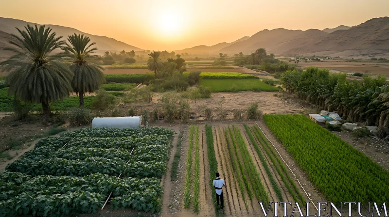 AI ART Agricultural Landscape Under Golden Sunset