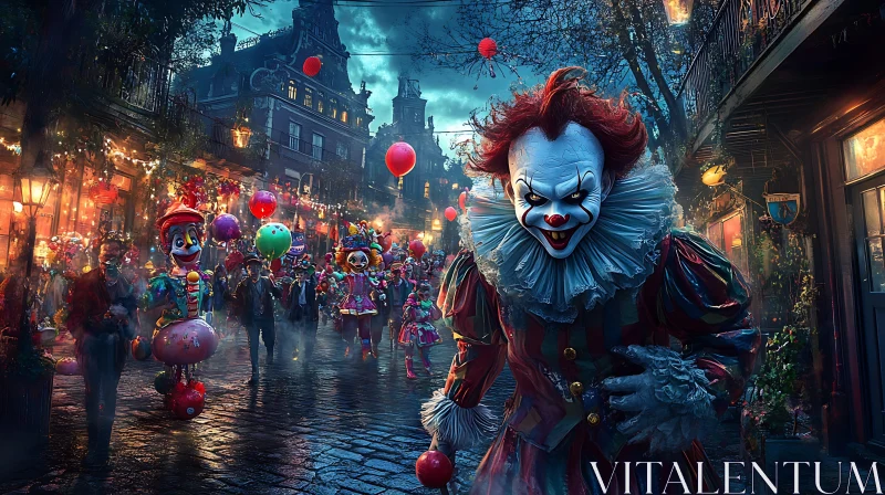 Night Carnival of Clowns AI Image