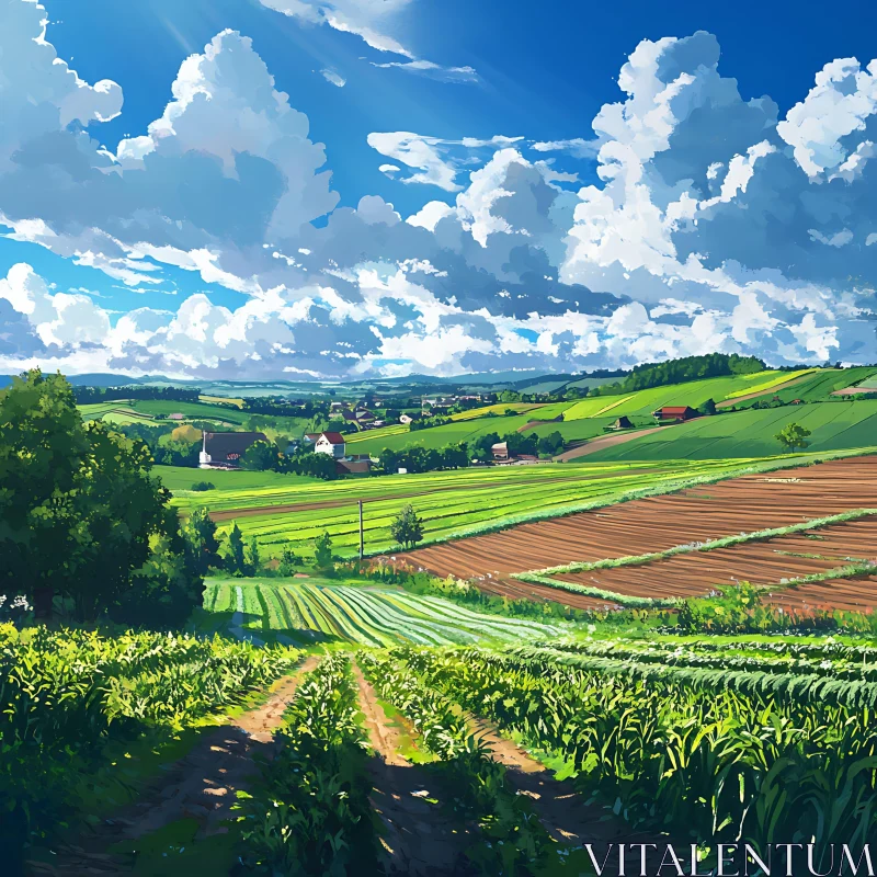 AI ART Lush Farmland Landscape with Cloudscape