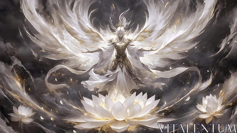 AI ART Guardian Angel with White Lotus