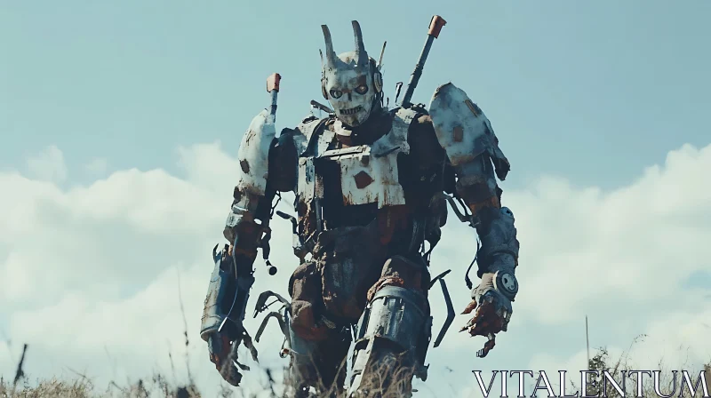 Rusted Mechanical Cyborg in Open Wilderness AI Image