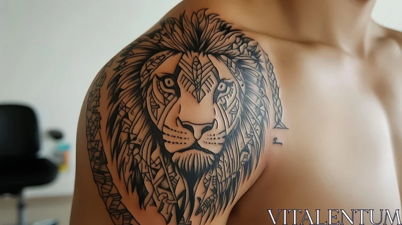 Artistic Lion Tattoo with Intricate Geometric Patterns AI Image